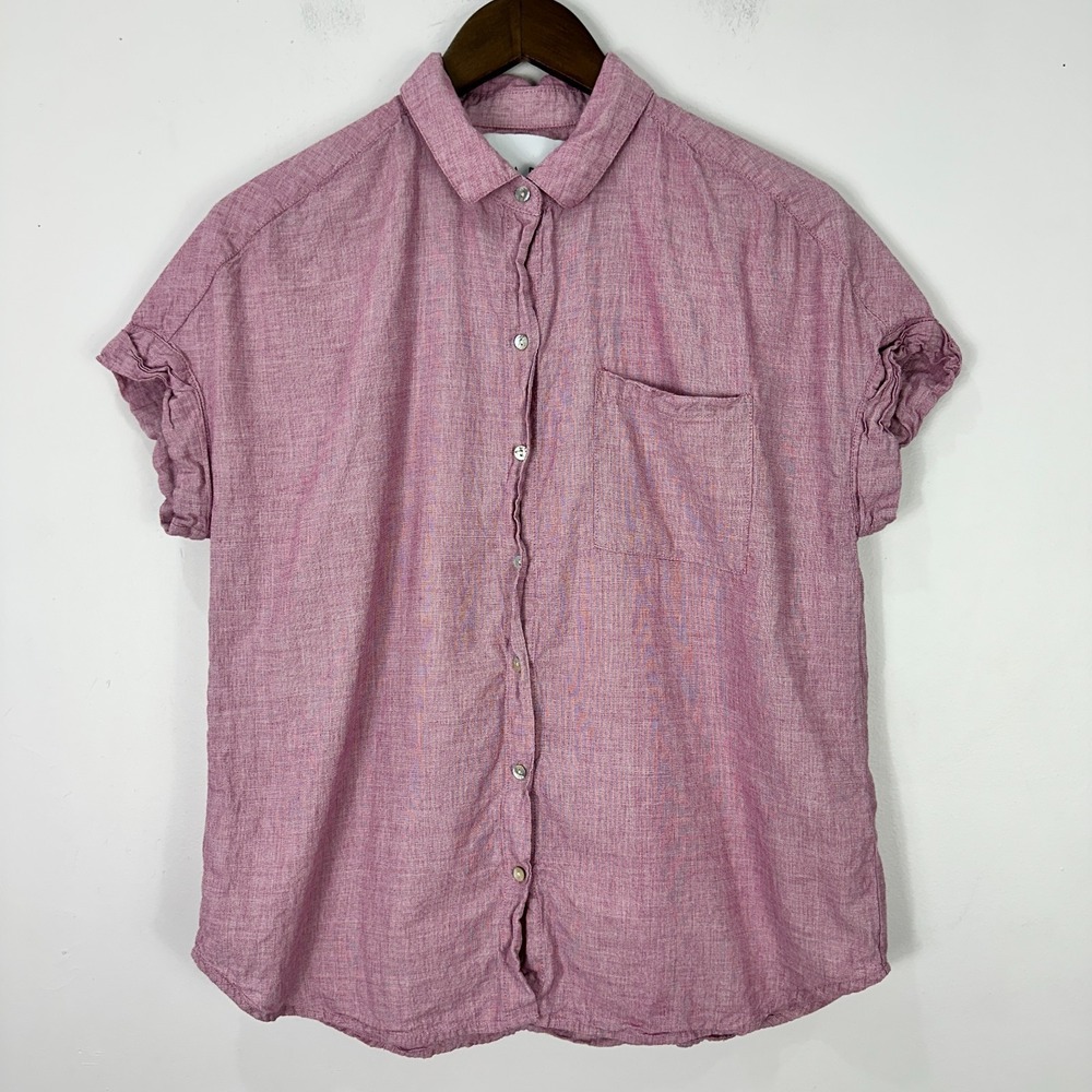 Lola River Shirt M Pink 100% Cotton Button Down Short Sleeve Preppy Casual Top‎